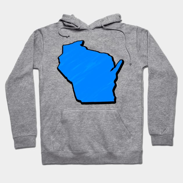 Bright Blue Wisconsin Outline Hoodie by Mookle